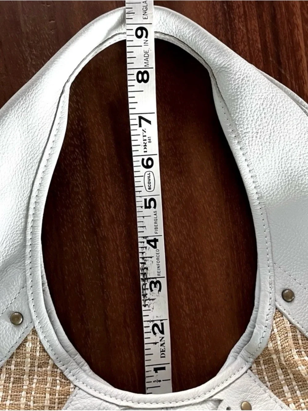 Kate Landry White Leather Studded Hobo Shoulder Bag Tweed Scallop Boho EUC